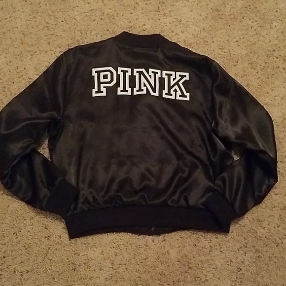 VS PINK Black Satin Bomber Jacket NWT - Picture 4 of 4
